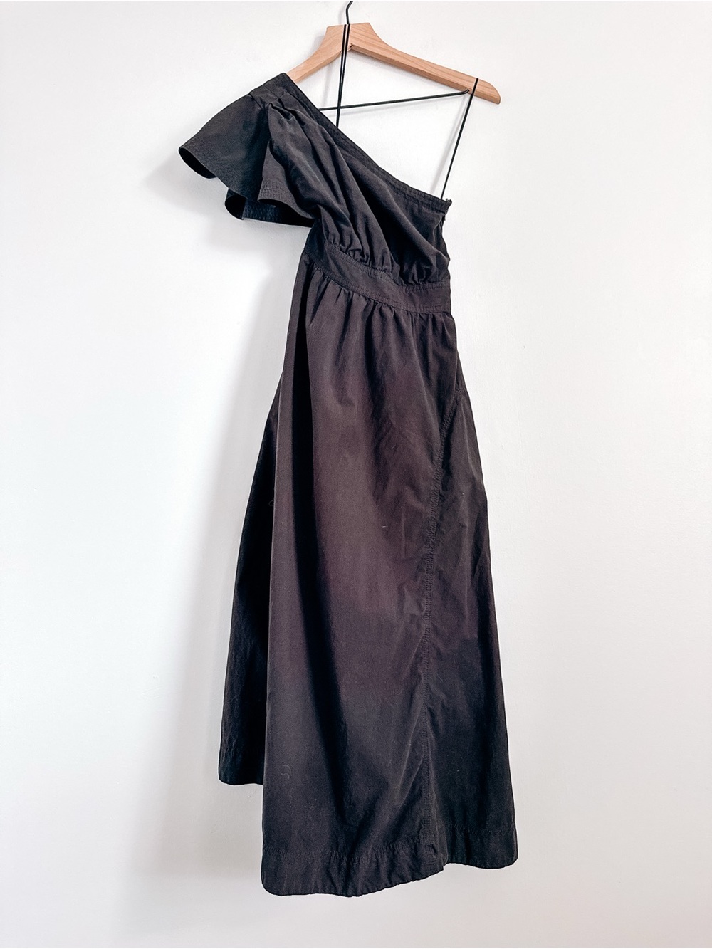 Madewell Black One Shoulder Maxi Dress Cotton Tie Waist Size 2